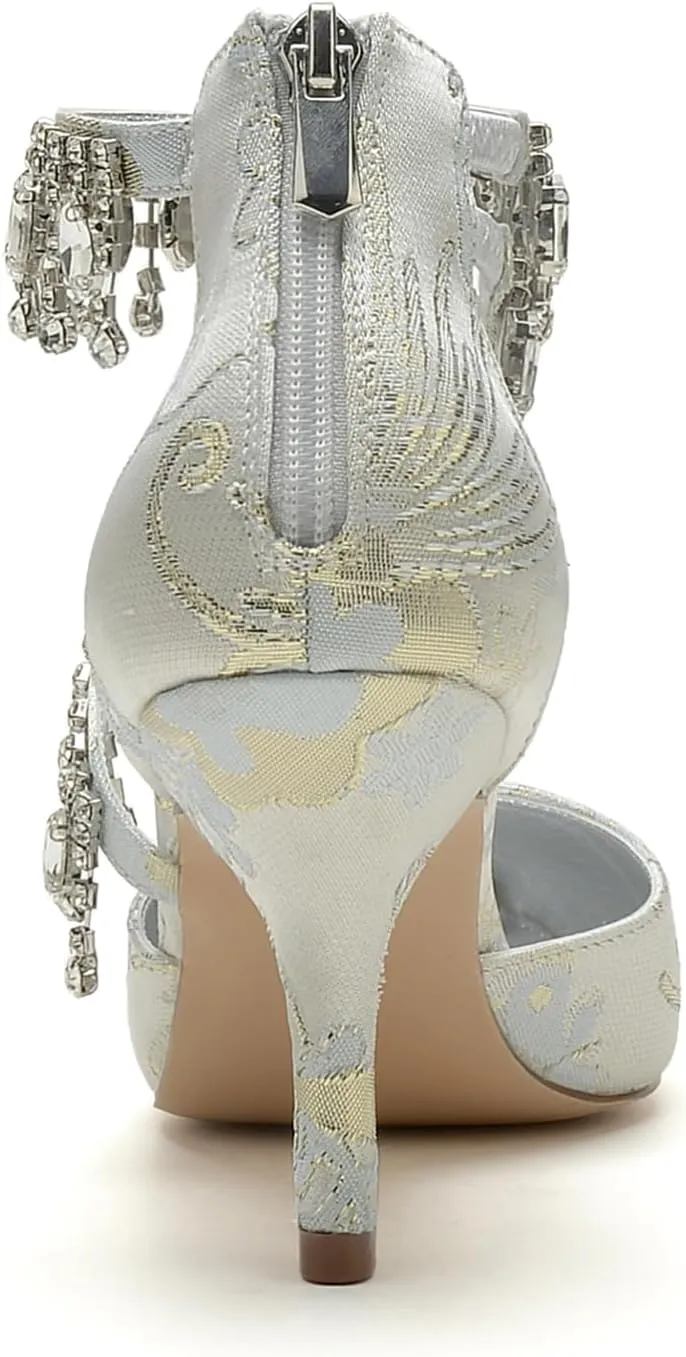 Wedding Shoes Rhinestone Buckle Bridal Silk Women Pointed Toe Satin Pumps High Heel Prom Shoes