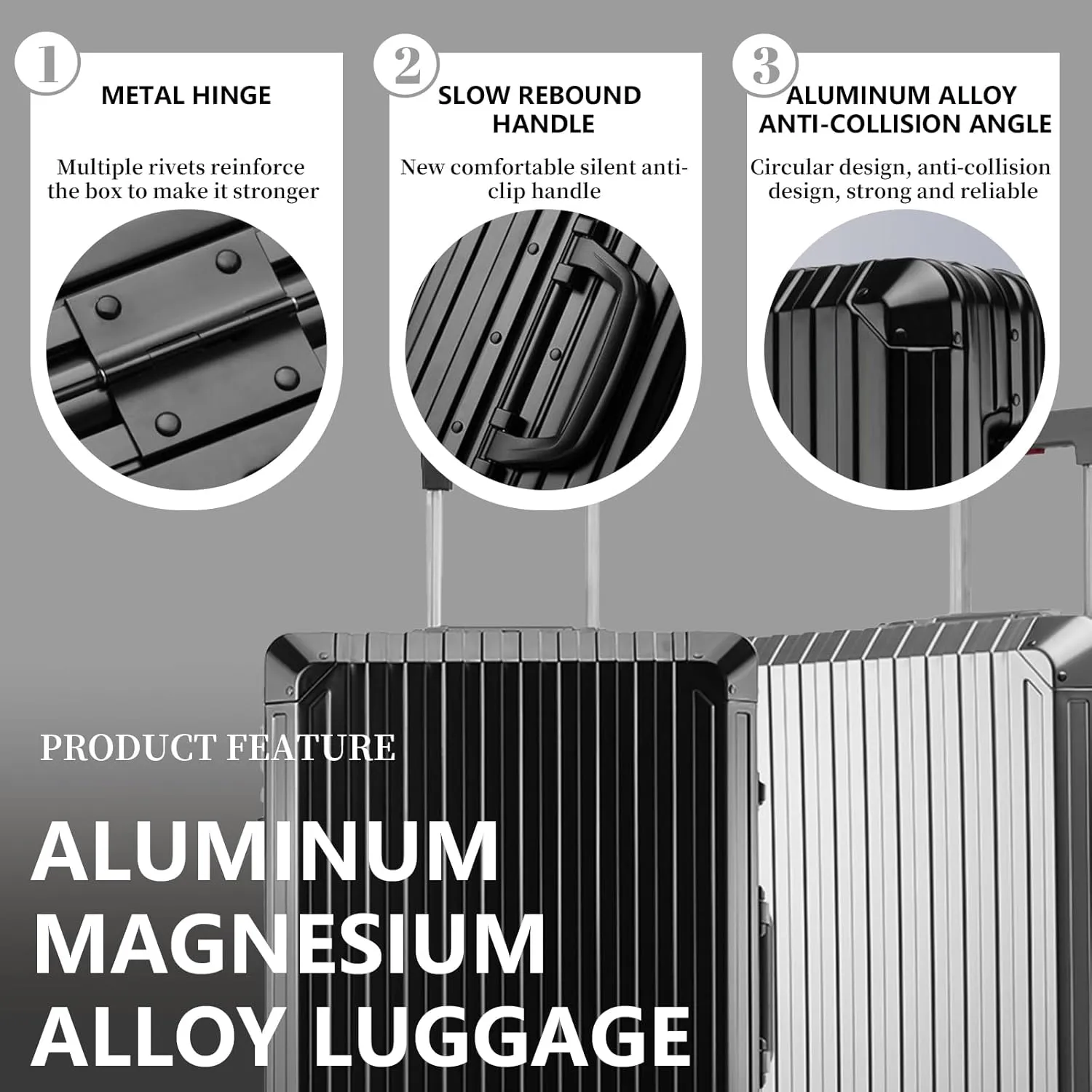 WEICHEN All Aluminum Magnesium Alloy 20 inch Carry On Luggage with Wheels and TSA Lock, 37.5L Hard Case Travel Luggage Carry On Suitcase Silver 22x14x9 Carry On Luggage