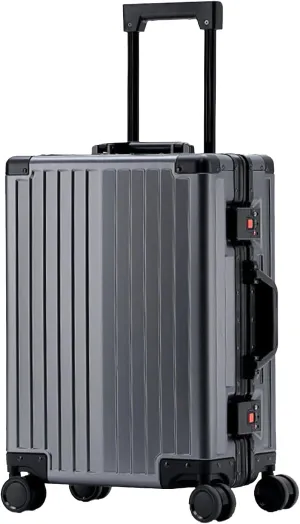 WEICHEN All Aluminum Magnesium Alloy 29 in Checked Luggage with Wheels, 86L Hard Shell Suitcase with TSA Lock Grey Check in Luggage