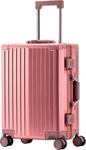 WEICHEN All Aluminum Magnesium Alloy 29 in Checked Luggage with Wheels, 86L Hard Shell Suitcase with TSA Lock Pink Hard Sided Luggage with Spinner Wheels