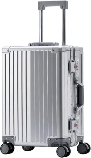WEICHEN All Aluminum Magnesium Alloy 29 in Checked Luggage with Wheels, 86L Hard Shell Suitcase with TSA Lock Silver Hard Case Luggage