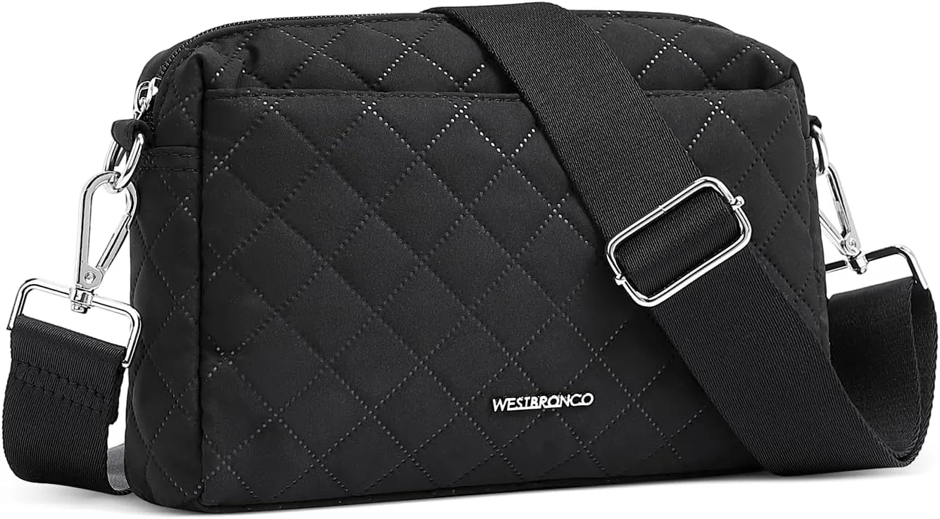 WESTBRONCO Quilted Crossbody Bags for Women Small Crossbody Purse Nylon Lightweight Shoulder Handbags with Adjustable Strap