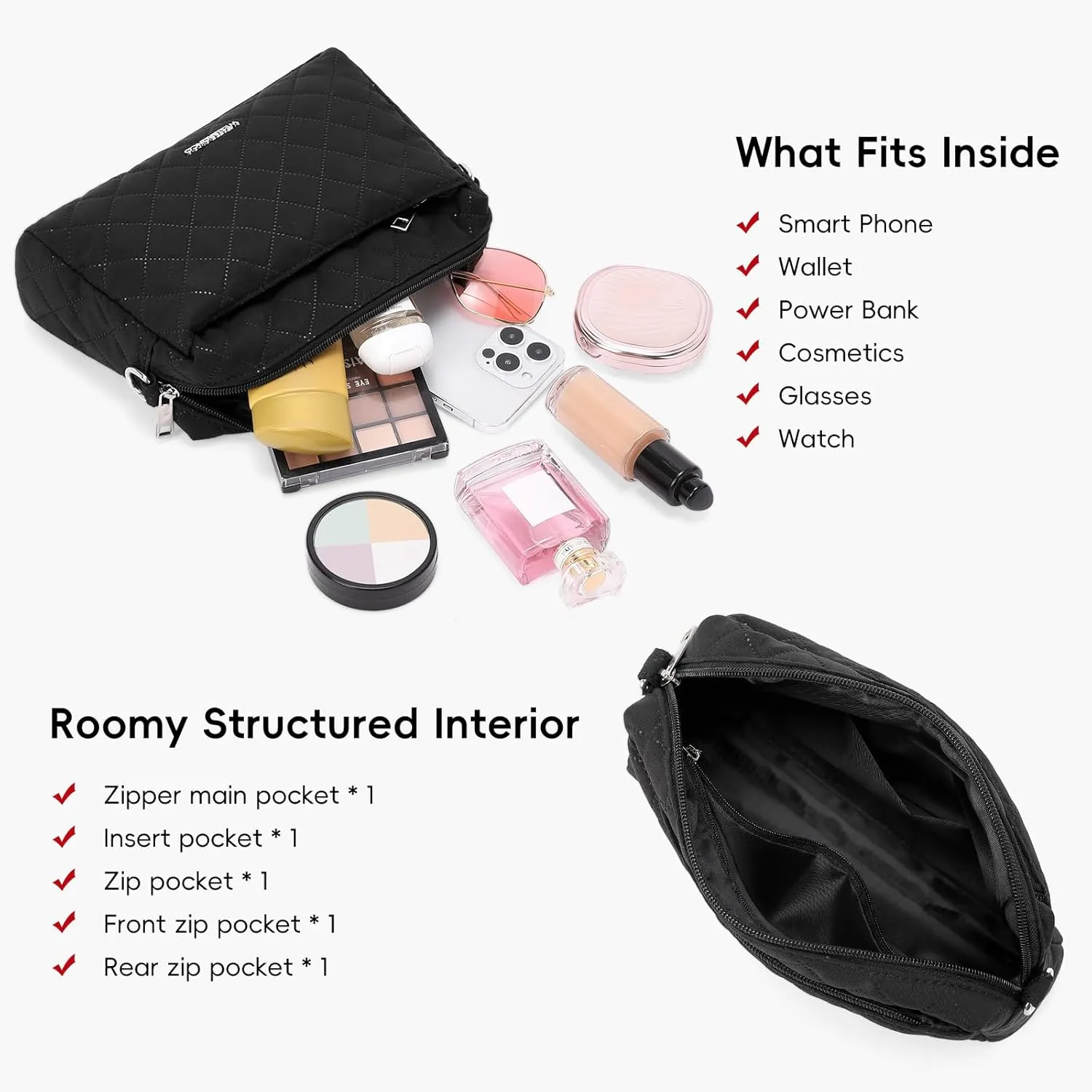 WESTBRONCO Quilted Crossbody Bags for Women Small Crossbody Purse Nylon Lightweight Shoulder Handbags with Adjustable Strap
