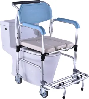 Wheelchair, Shower Chair Toilet Bathtub Bedside Commode Seat Chair, Shower Wheelchair Portable Toilet, Bathroom Anti-Slip Bedside Chair, Wheeled Commod with Footrests