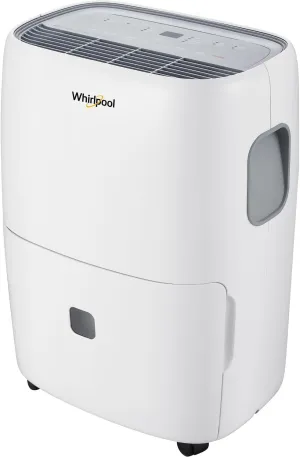 Whirlpool 50-Pint Portable Dehumidifier for Basement, Garage, and Living Room, 115V, Dehumidifier for Rooms up to 4500 Sq. Ft. with Energy Star Certification, Auto-Shutoff, and Timer in White