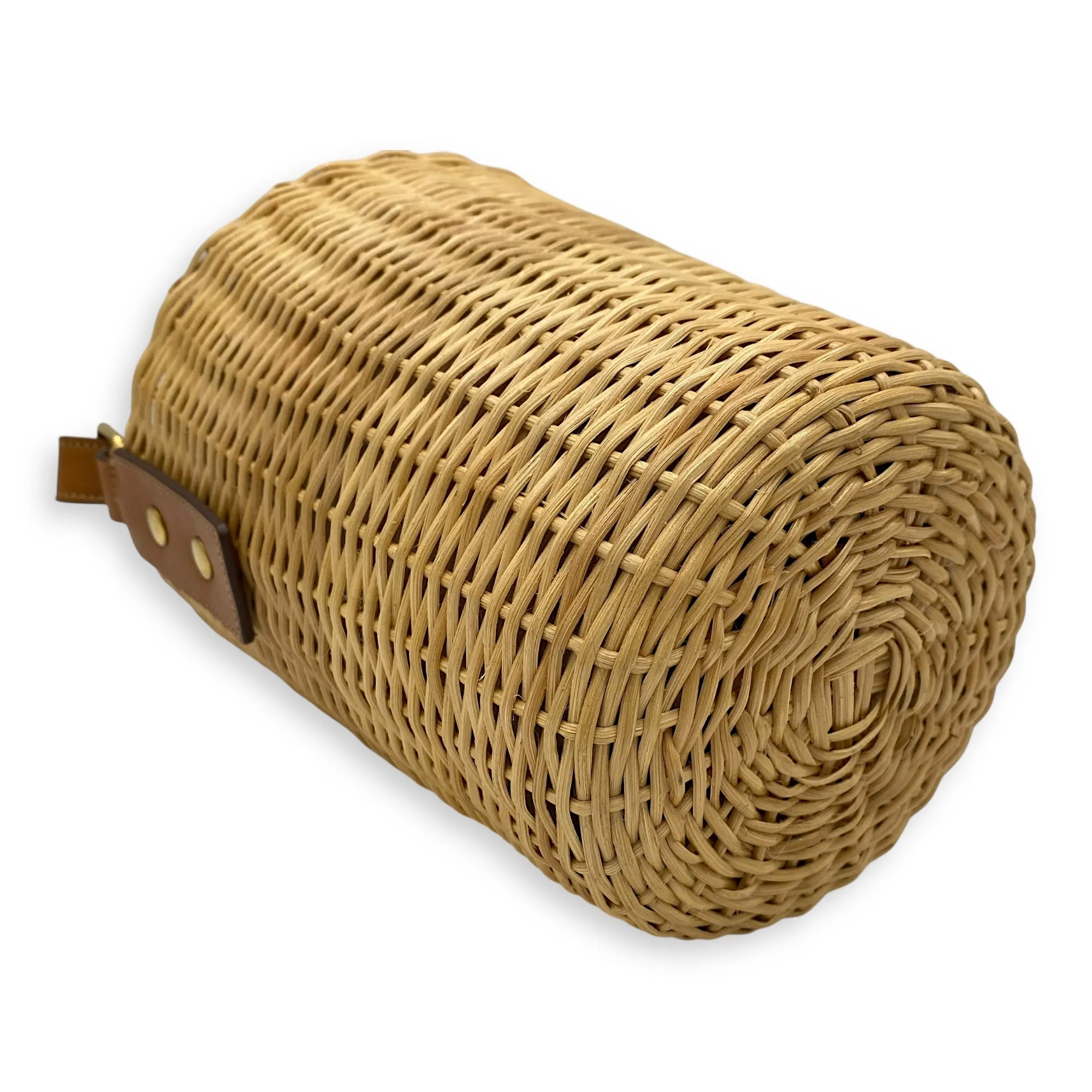 Wicker Bucket Brown Top Handle Bag in Rattan, Gold hardware
