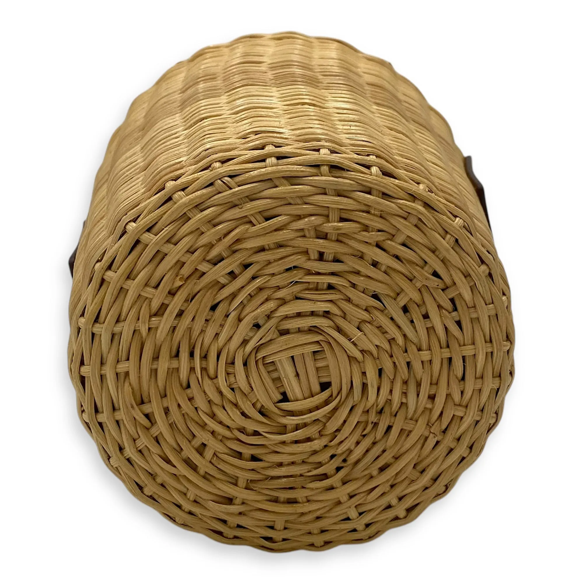 Wicker Bucket Brown Top Handle Bag in Rattan, Gold hardware