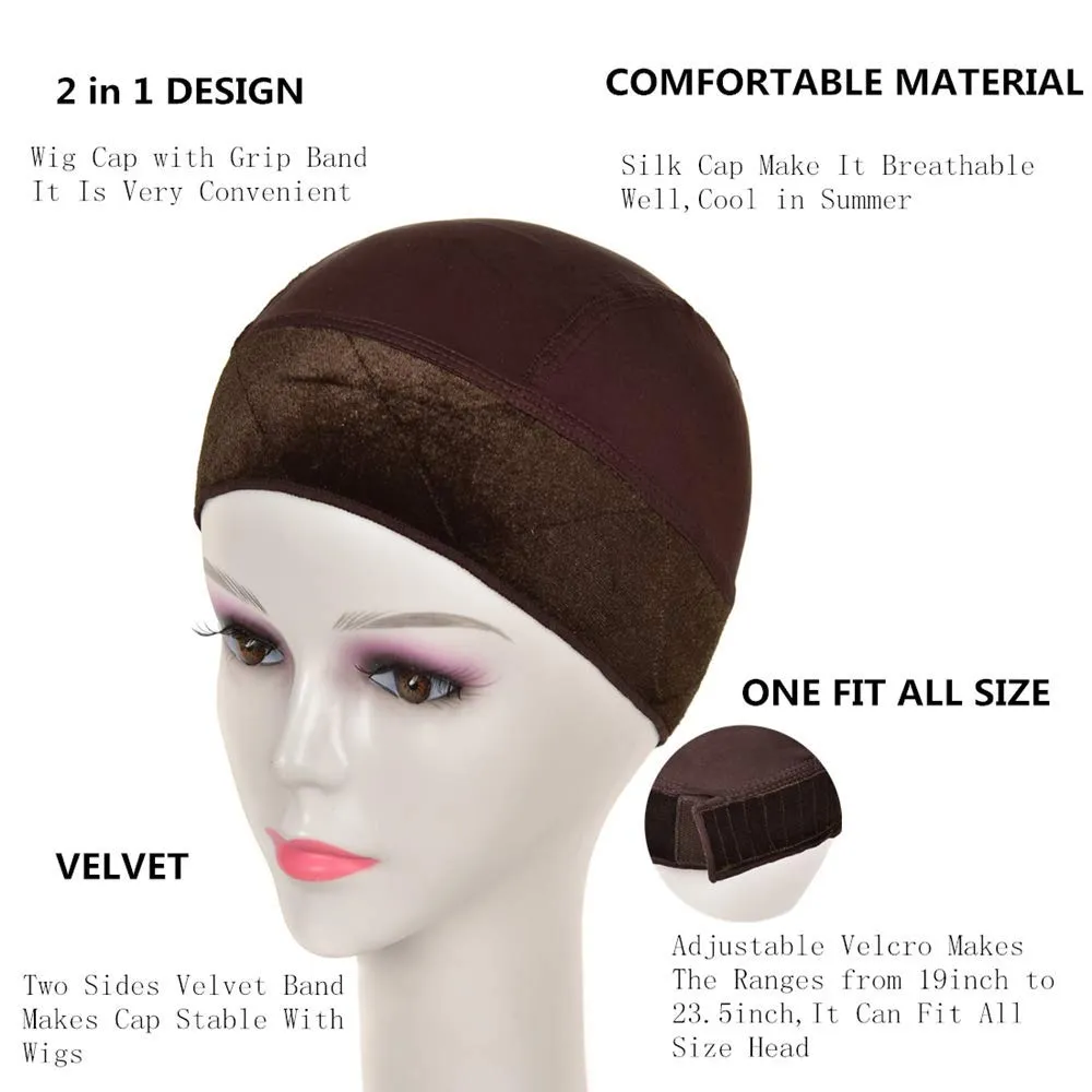 Wig Grip Cap 2-in-1 Adjustable Comfortable Velvet Wigs Cap for Lace Frontals and Wigs,Silk ice Wig Cap (Dark Brown)