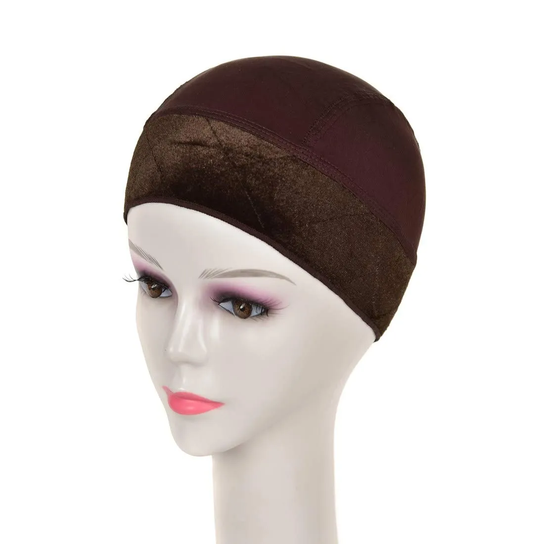 Wig Grip Cap 2-in-1 Adjustable Comfortable Velvet Wigs Cap for Lace Frontals and Wigs,Silk ice Wig Cap (Dark Brown)
