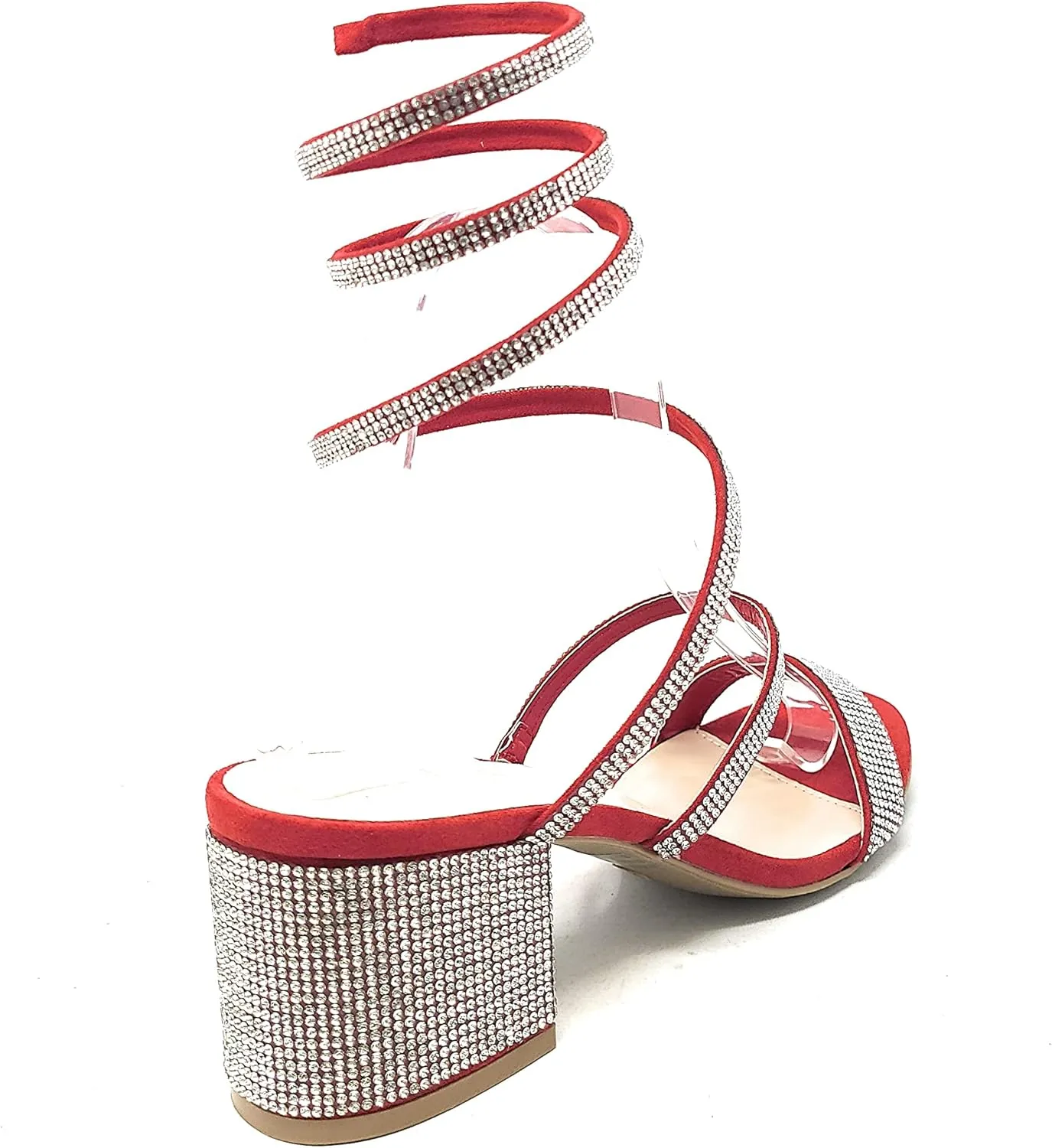 Wild Diva Women's Larina-192 Rhinestone Spiral Ankle Strap Low Block Heeled Sandals Heels