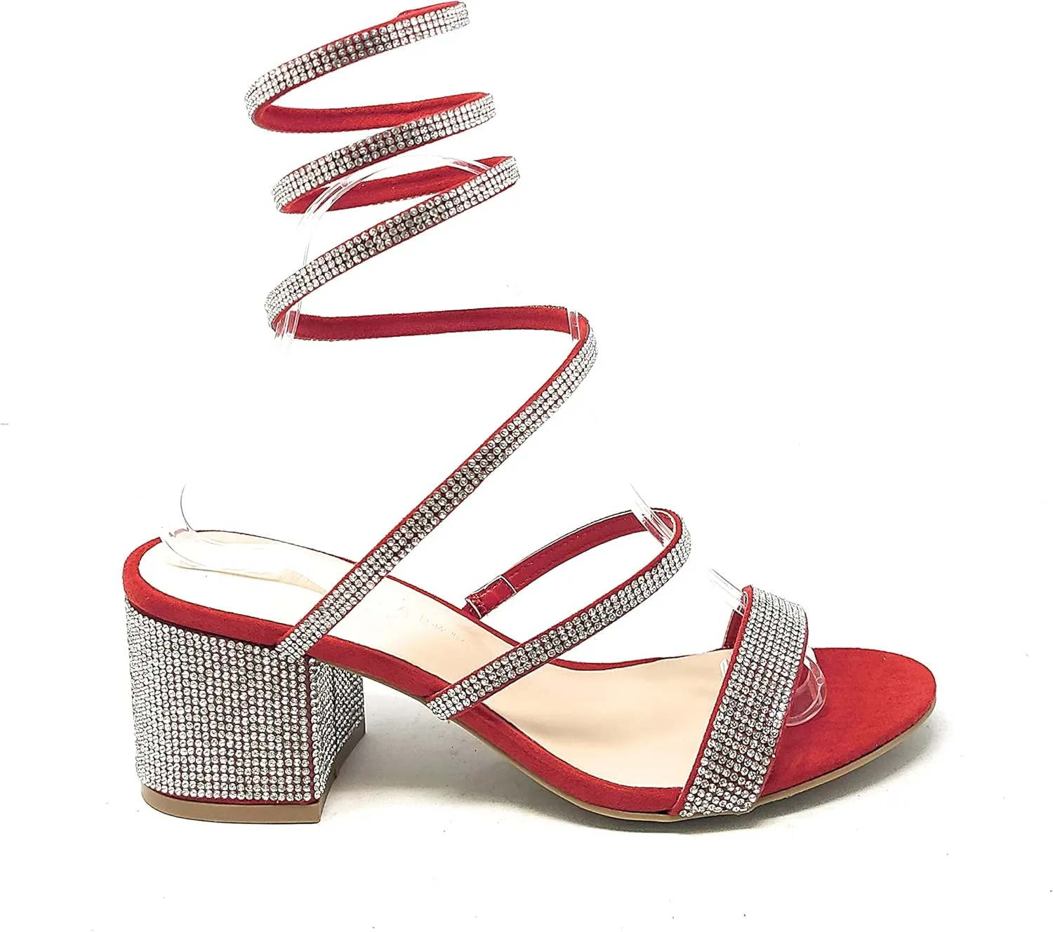 Wild Diva Women's Larina-192 Rhinestone Spiral Ankle Strap Low Block Heeled Sandals Heels