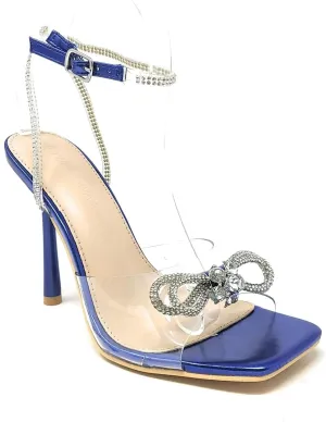 Wild Diva Women's Square Toe Rhinestone Embellished Straps & Bow Clear Vamp Formal Stiletto High Heels Narala-15
