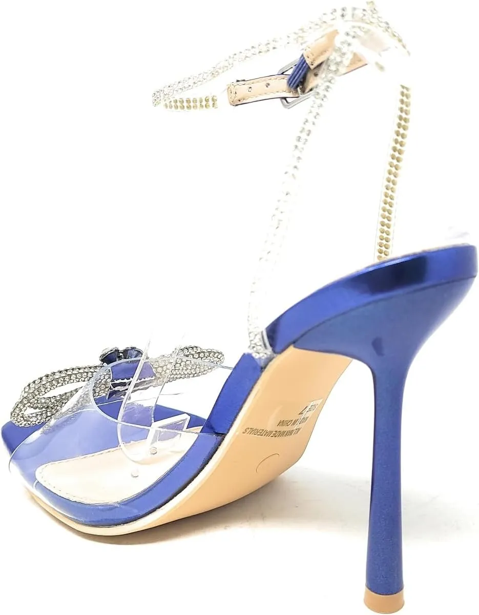 Wild Diva Women's Square Toe Rhinestone Embellished Straps & Bow Clear Vamp Formal Stiletto High Heels Narala-15