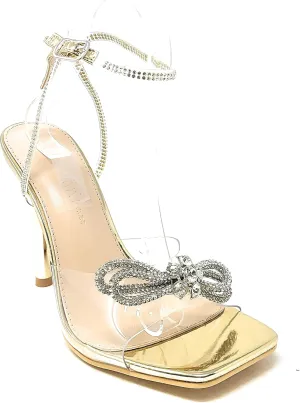 Wild Diva Women's Square Toe Rhinestone Embellished Straps & Bow Clear Vamp Formal Stiletto High Heels Narala-15
