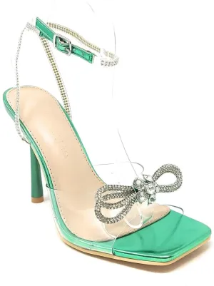 Wild Diva Women's Square Toe Rhinestone Embellished Straps & Bow Clear Vamp Formal Stiletto High Heels Narala-15