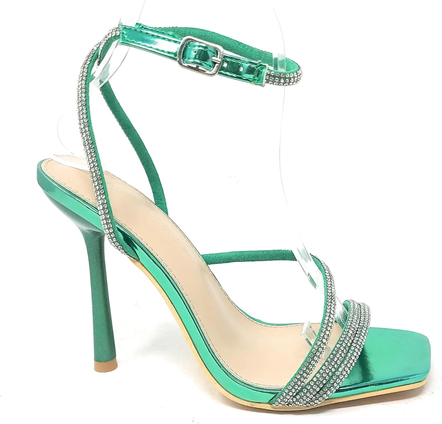 Wild Diva Women's Square Toe Rhinestone Embellished Straps Formal Stiletto High Heels Narala-02