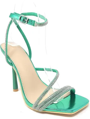 Wild Diva Women's Square Toe Rhinestone Embellished Straps Formal Stiletto High Heels Narala-02