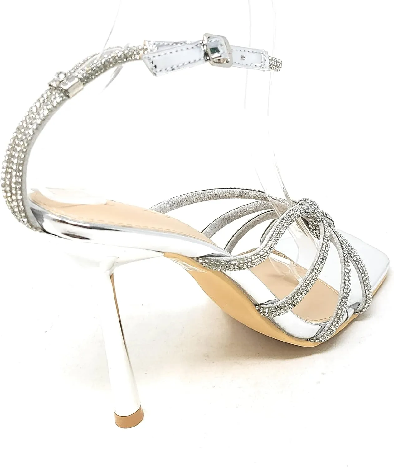 Wild Diva Women's Square Toe Rhinestone Embellished Straps Formal Stiletto High Heels Narala-09