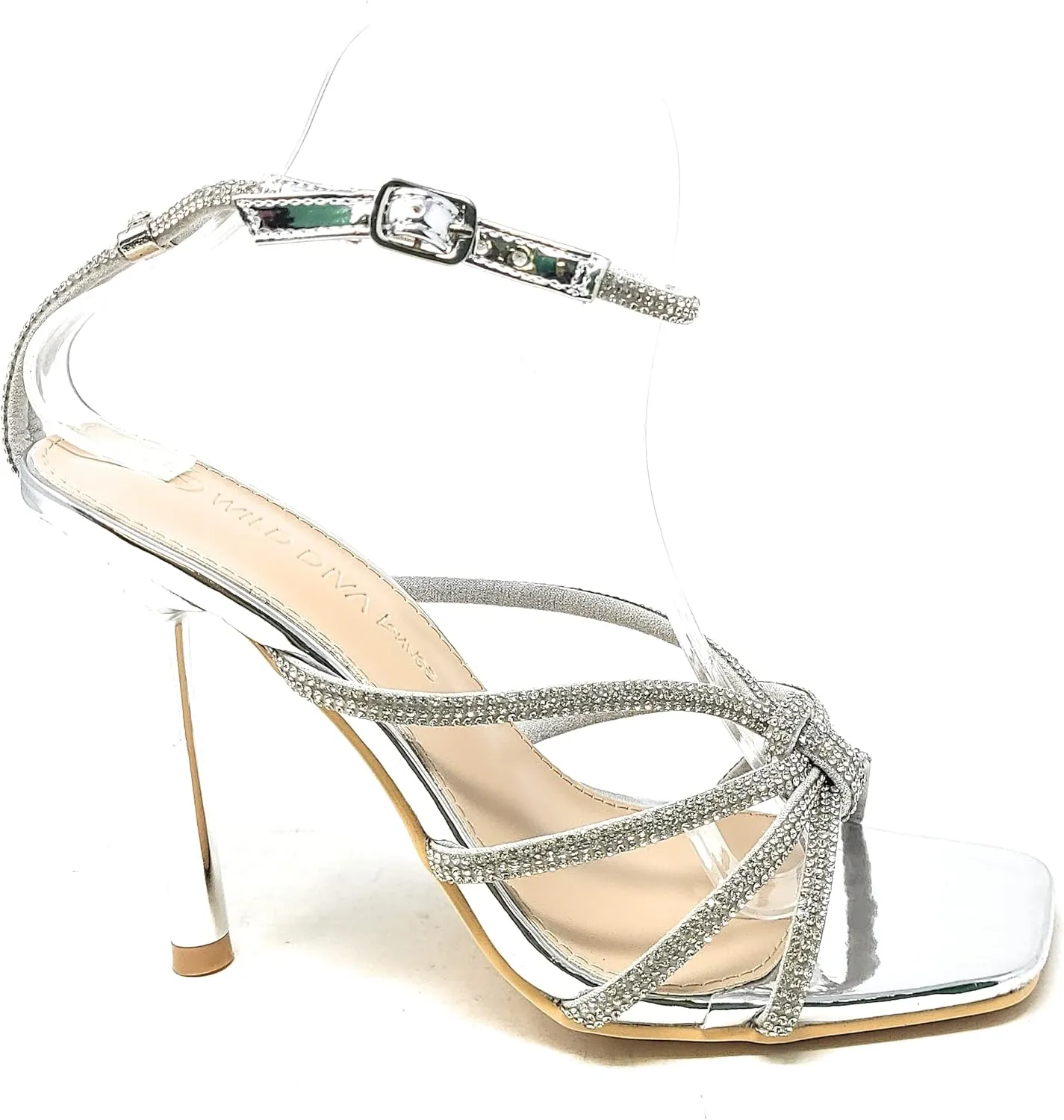 Wild Diva Women's Square Toe Rhinestone Embellished Straps Formal Stiletto High Heels Narala-09