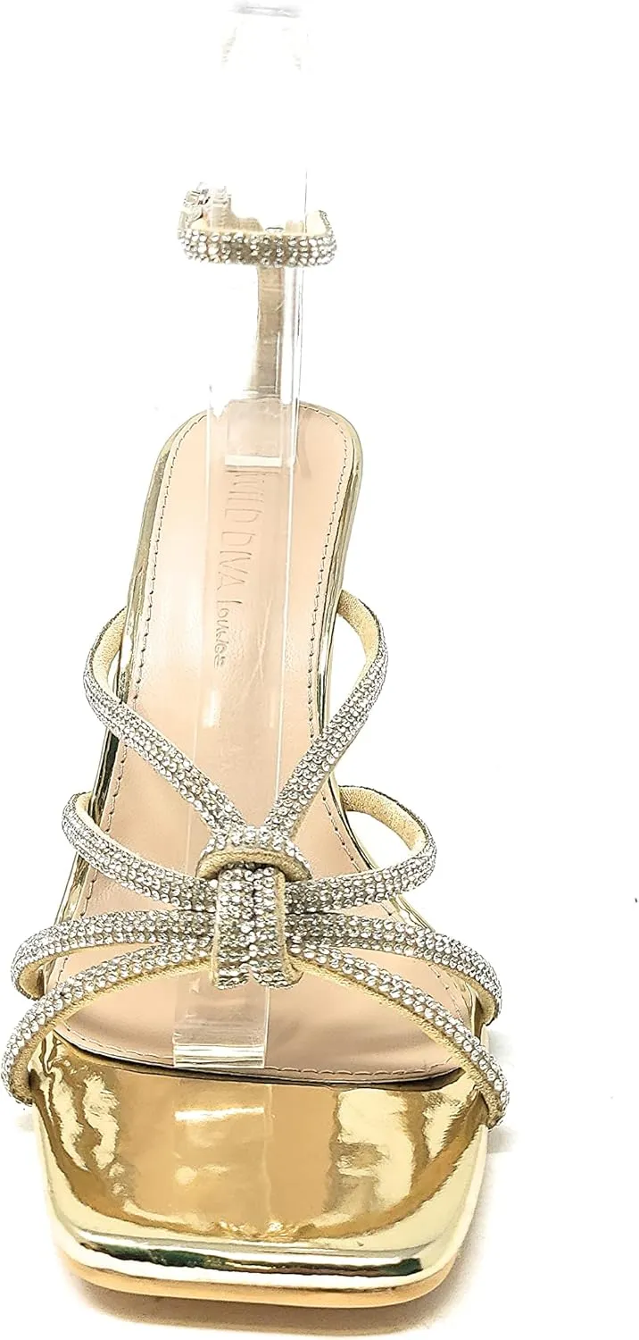 Wild Diva Women's Square Toe Rhinestone Embellished Straps Formal Stiletto High Heels Narala-09