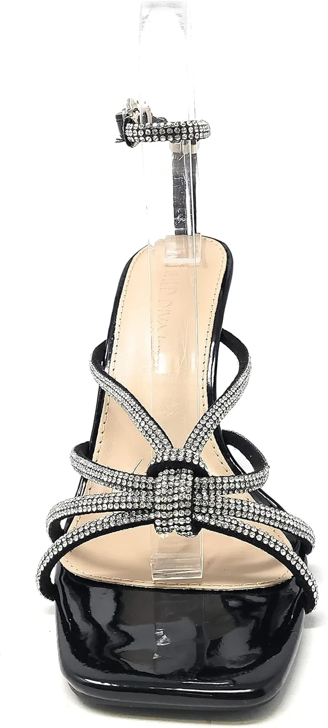 Wild Diva Women's Square Toe Rhinestone Embellished Straps Formal Stiletto High Heels Narala-09