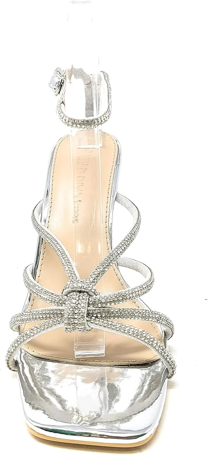 Wild Diva Women's Square Toe Rhinestone Embellished Straps Formal Stiletto High Heels Narala-09