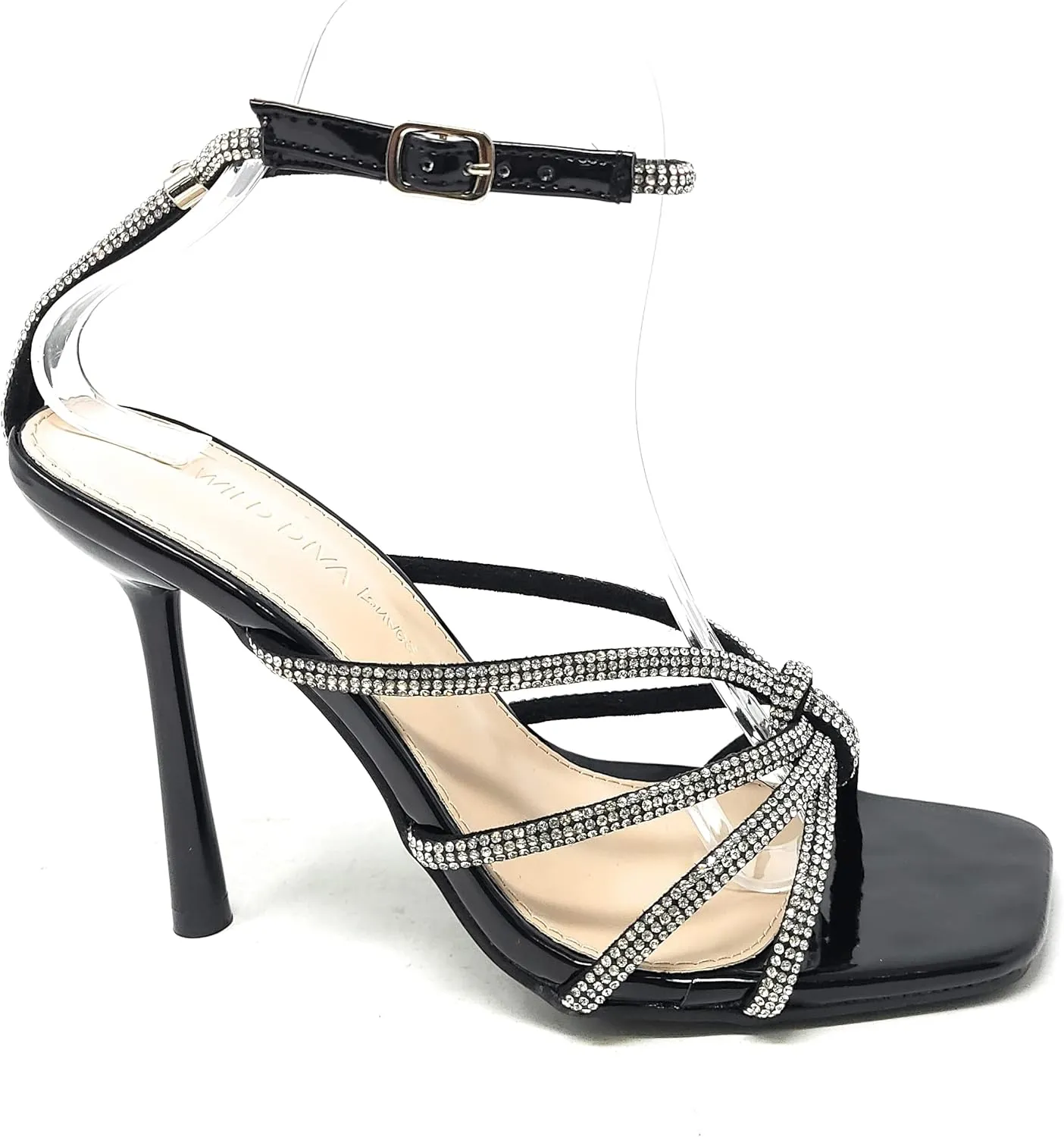 Wild Diva Women's Square Toe Rhinestone Embellished Straps Formal Stiletto High Heels Narala-09