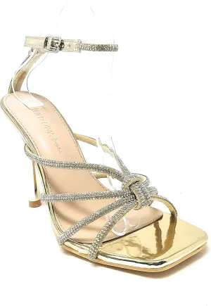 Wild Diva Women's Square Toe Rhinestone Embellished Straps Formal Stiletto High Heels Narala-09