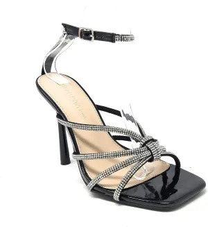 Wild Diva Women's Square Toe Rhinestone Embellished Straps Formal Stiletto High Heels Narala-09