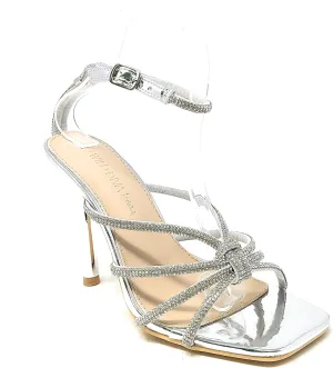 Wild Diva Women's Square Toe Rhinestone Embellished Straps Formal Stiletto High Heels Narala-09