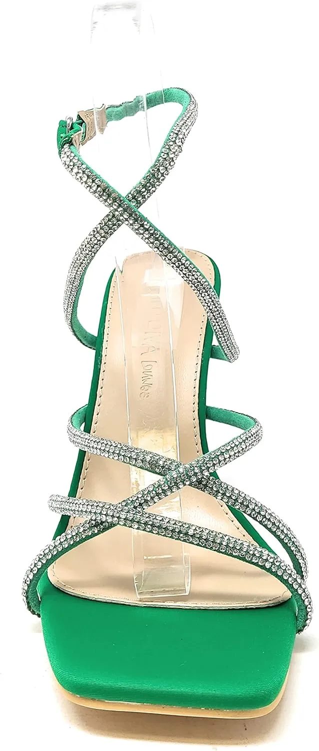 Wild Diva Women's Square Toe Rhinestone Embellished Straps Formal Stiletto High Heels Narala-12