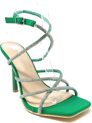 Wild Diva Women's Square Toe Rhinestone Embellished Straps Formal Stiletto High Heels Narala-12