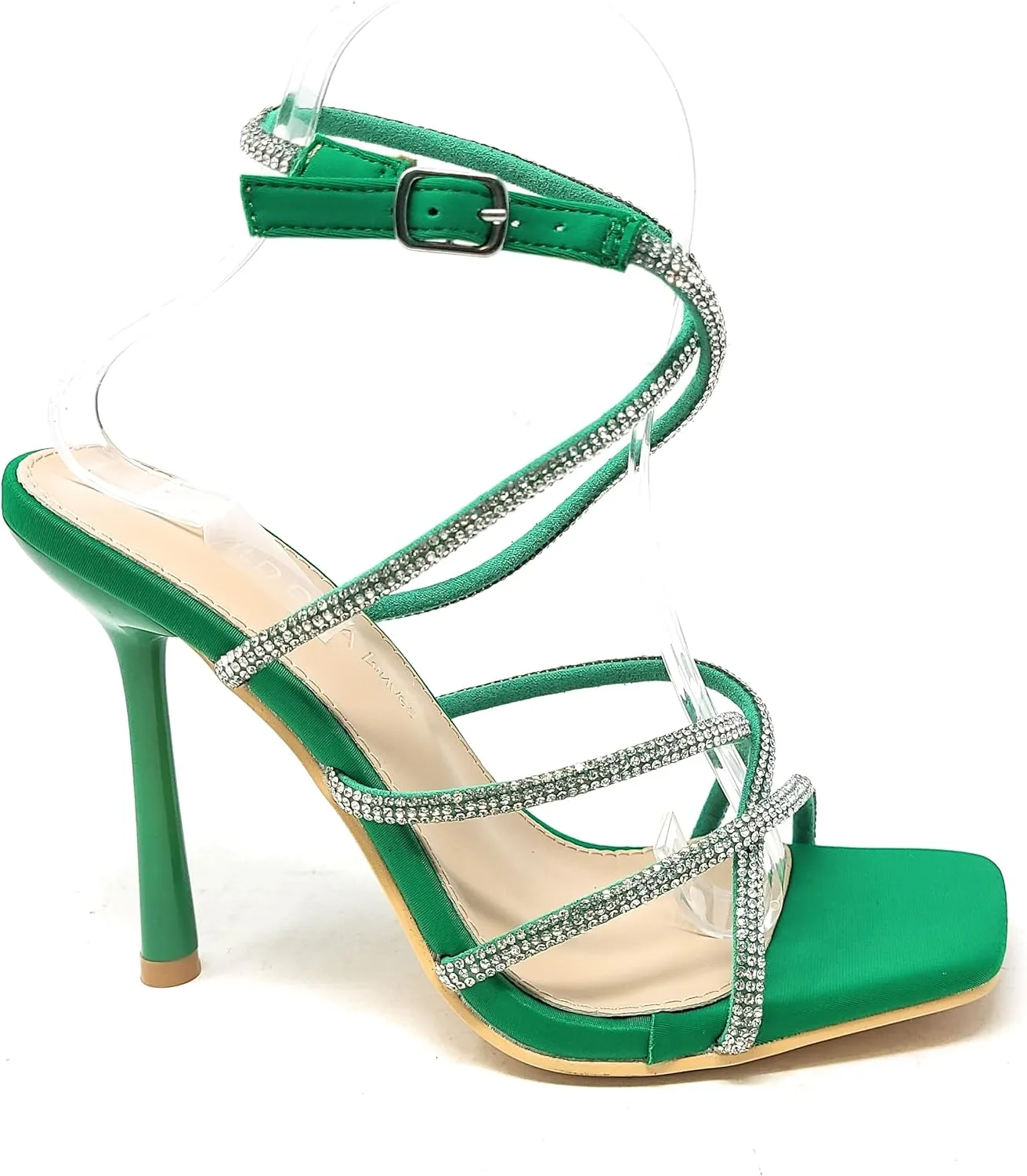 Wild Diva Women's Square Toe Rhinestone Embellished Straps Formal Stiletto High Heels Narala-12
