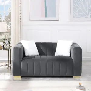 WILLIAMSPACE 62" Modern Loveseat Sofa for Living Room, Mid Century 2-Seater Velvet Chesterfield Sofa, Upholstered Couch with Gold Leg for Apartment, Office, Small Space (Dark Gray)