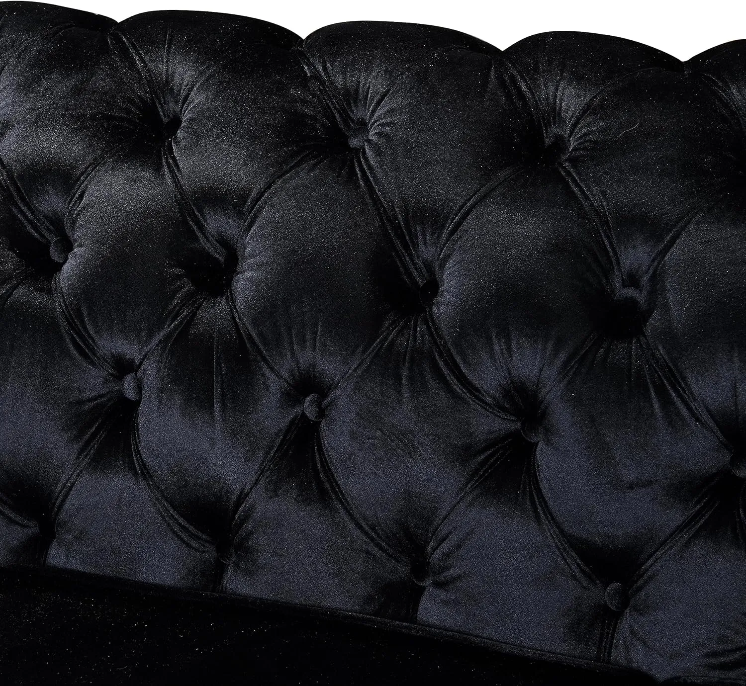 WILLIAMSPACE 81" Black Velvet Sofa Couch for Living Room, Modern 3 Seater Button Sofa Chesterfield Couch with Stainless Steel Gold Plating Decoration, Comfy Upholstered Furniture (Black)