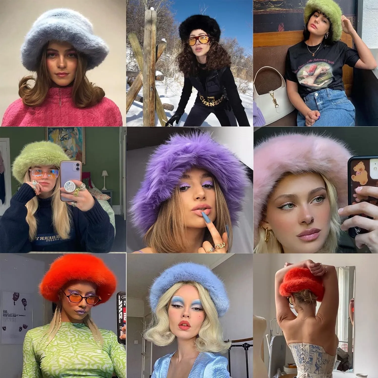 Winter Faux Fur Bucket Hats for Women Warm Plush Fisherman Hat Fuzzy Fluffy Cap Outdoor Stylish Panama Caps