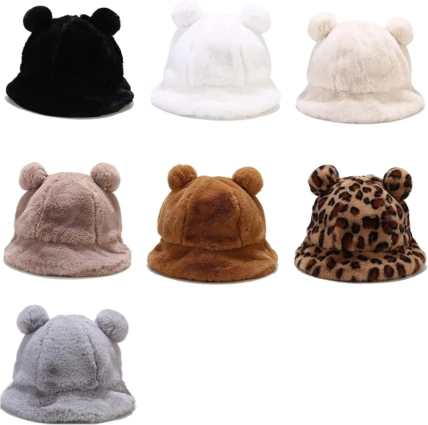 Winter Faux Fur Furry Bucket Hat Fluffy Fuzzy Warm Hat Plush Fisherman Hat for Women Men Teens Girls