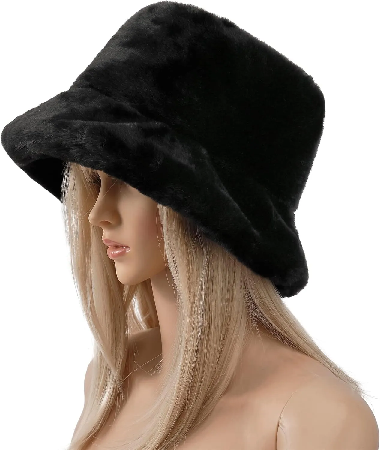 Winter Furry Bucket Hat for Women Men, Warm Fluffy Fuzzy Bucket Hats