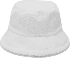 Winter Warm Plush Fuzzy Bucket Hat Faux Fur Shearling Fisherman Hats for Women