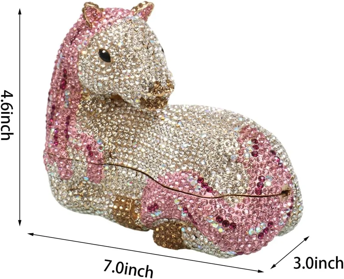 Women Cute Horse Shape Rhinestone Evening Bag Sparkling Animal Crystal Handbags Diamond Clutch for Prom Party
