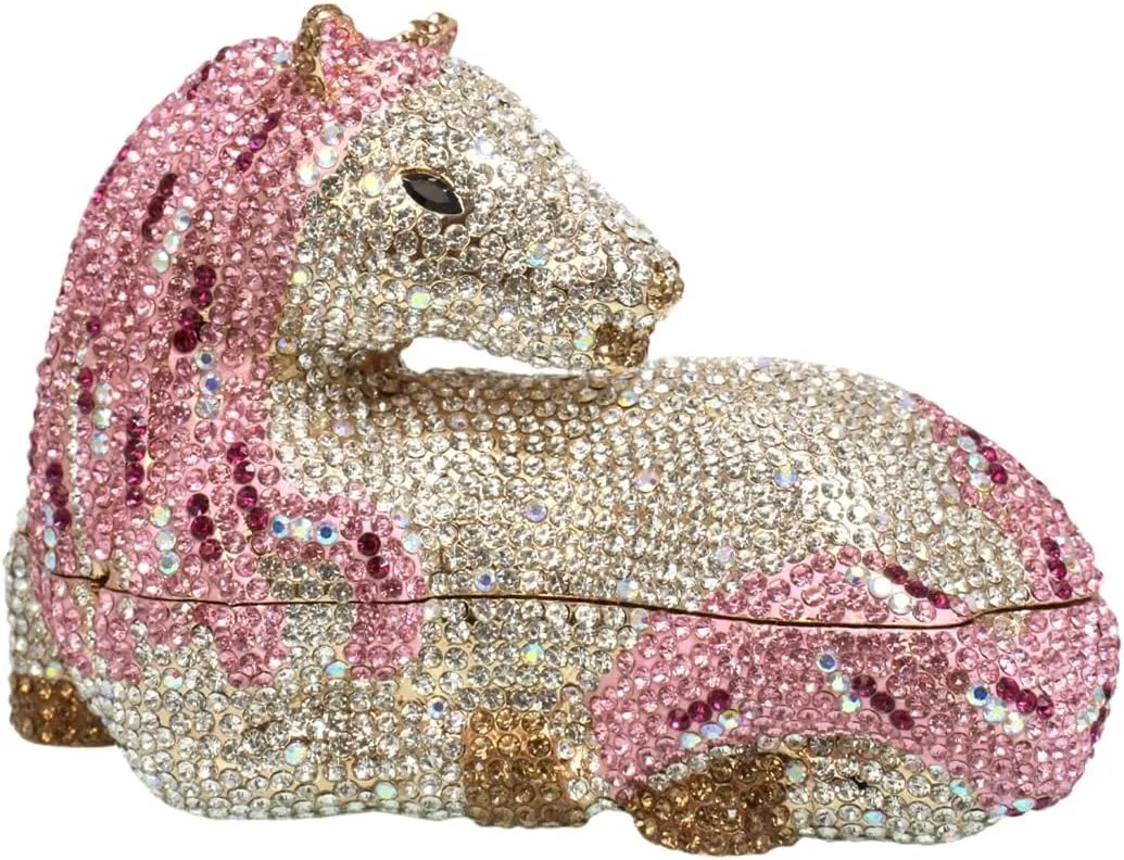 Women Cute Horse Shape Rhinestone Evening Bag Sparkling Animal Crystal Handbags Diamond Clutch for Prom Party