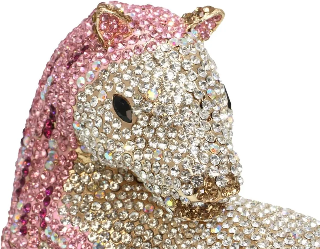 Women Cute Horse Shape Rhinestone Evening Bag Sparkling Animal Crystal Handbags Diamond Clutch for Prom Party