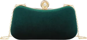 Women Mini Rhinestone False Pearls Velvet Evening Clutch Cross-body Shoulder Bag