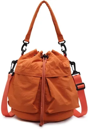 Women Shoulder Bag Drawstring Bucket Bag Large Capacity Backpack Commuting Bag Trendy Crossbody Bag for Autumn Winter
