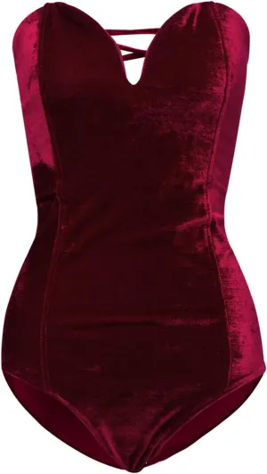 Women Strapless Velvet Bodysuit Back Lace Up Jumpsuit,Sexy Bodysuit Top Playboy Bunny Halloween Costume