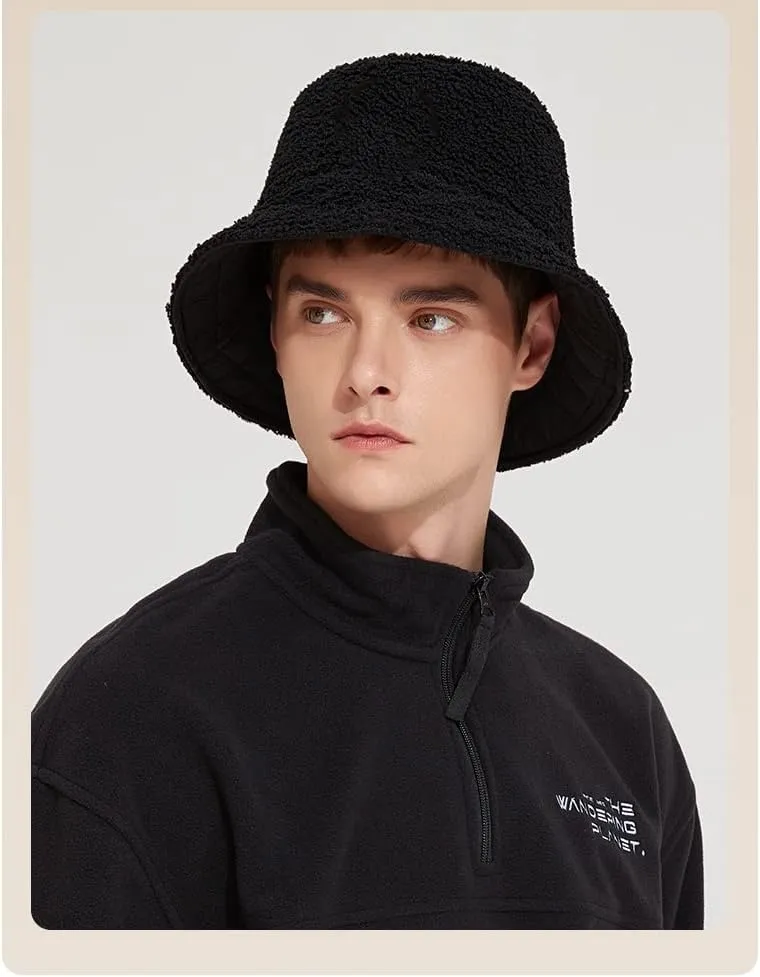 Women Winter Fluffy Warm Windproof Bucket-Hat Vintage Cloche-Hats Warm Faux Fur Wool Outdoor Fisherman Hats for Women
