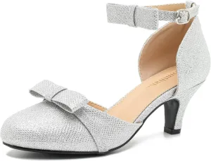 Womens Ankle Strap Bow Kitten Heels Dressy Shoes Comfortable Closed Toe Low Heel Formal Party Dance Prom Pumps