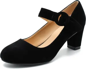 Womens Block Chunky Heels Mary Janes Ankle Strap Dress Shoes Vintage Office Work Church Wedding Pumps
