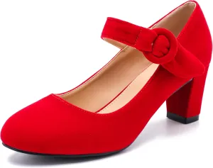 Womens Block Chunky Heels Mary Janes Ankle Strap Dress Shoes Vintage Office Work Church Wedding Pumps