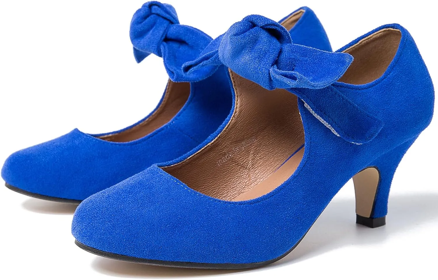 Women's Bow Mary Jane Kitten Heels Pumps Round Toe Low Heels Ankle Strap Wedding Dress Evening Party Shoes